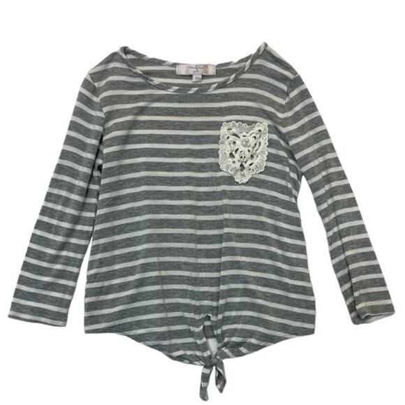 Moa Moa Other - Moa Moa Striped Crochet T-shirt gray white stripes tie front tee girls Medium